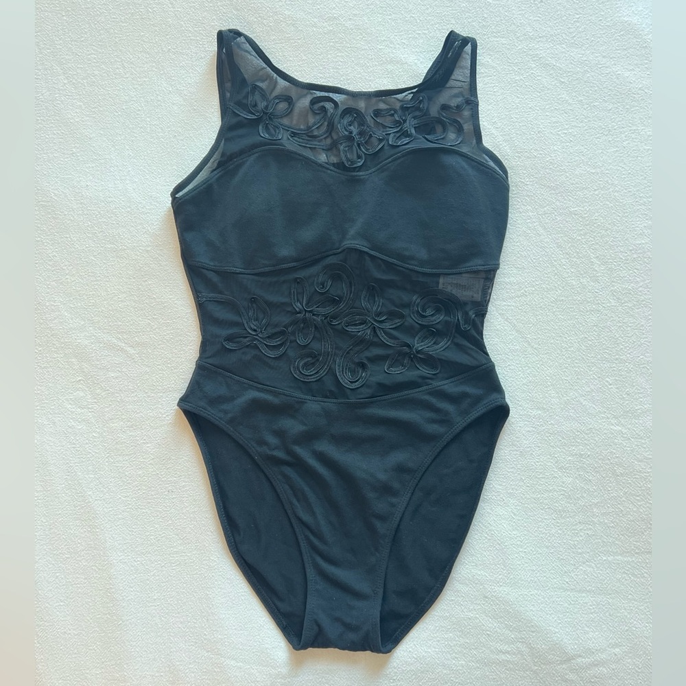 Vintage mesh embroidered black bodysuit